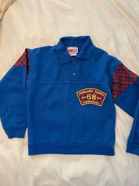 Vintage 80s McKids highland games blue plaid shirt size 5 6